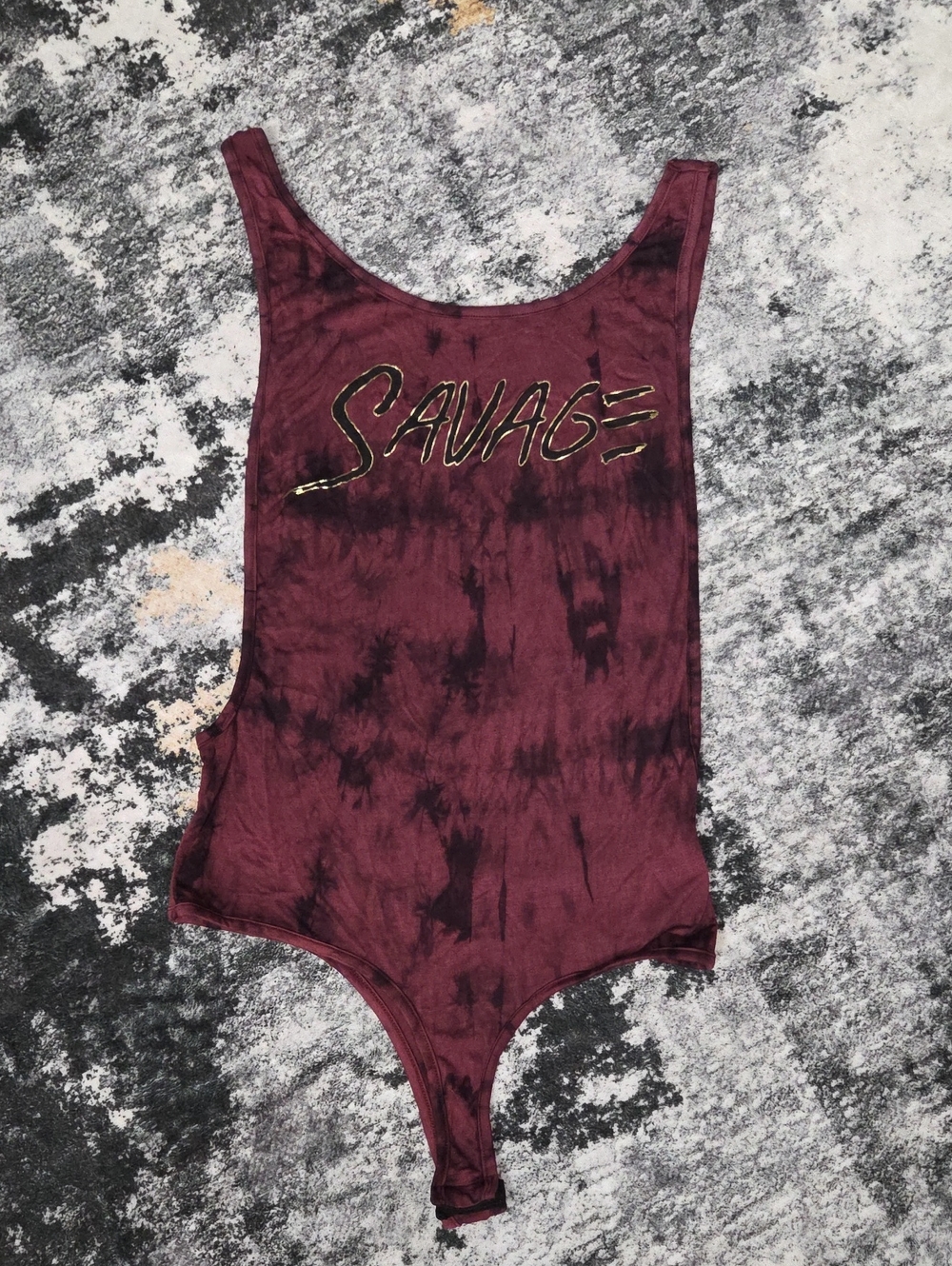 NWT A'GACI Savage Tie Dye Bodysuit Wine Black Size L